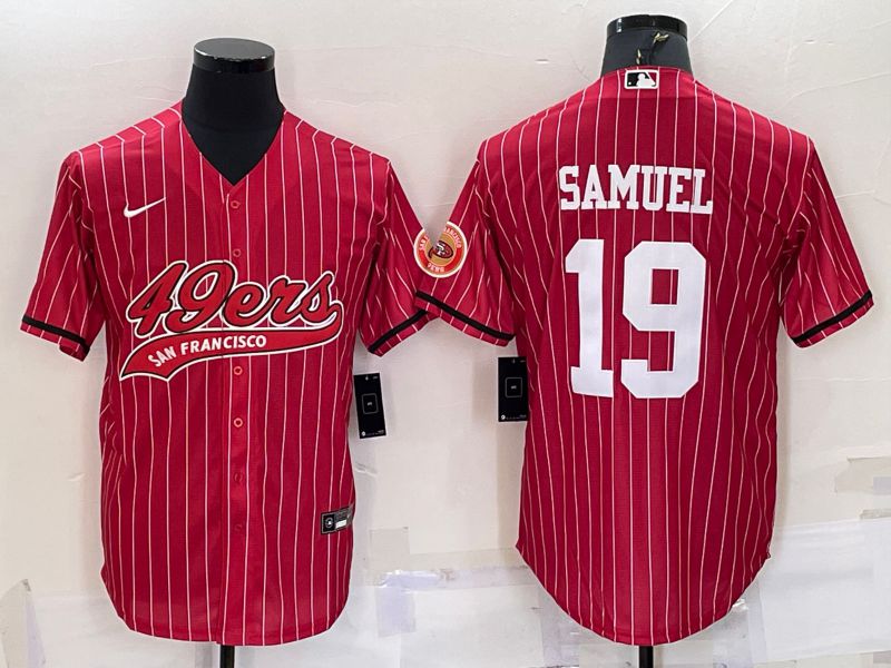 Men San Francisco 49ers 19 Samuel Red stripe 2022 Nike Co branded NFL Jersey